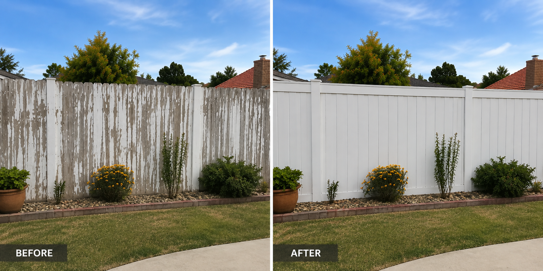 Before and after fence gate install or repair